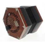Fine Dutch English system baritone concertina with accordion reeds by and labelled Geuns-Wakker