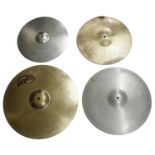 Two vintage Zyn cymbals, one 15", the other 18"; together with a Solar by Sabian 20" rider and one