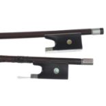 German silver mounted violin bow, 53gm (without hair and lapping); also a German nickel mounted