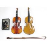 Mid 20th century German violin, 14 1/8", 35.90cm; also another contemporary violin, 13 15/16", 35.
