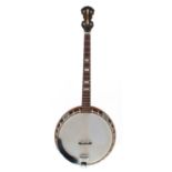 KB54 four string banjo, with 11" skin and mother of pearl slot inlay to the fretboard