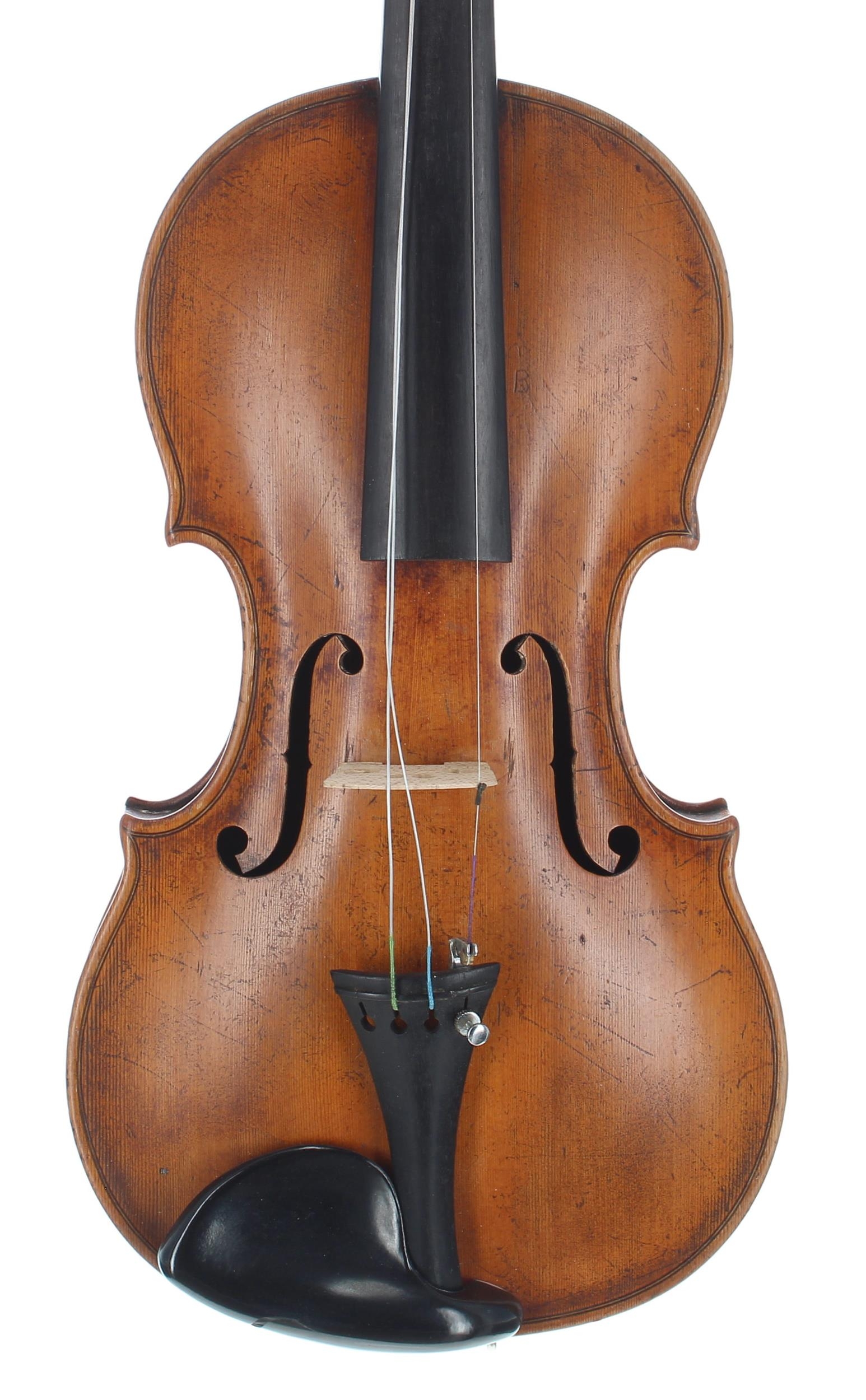 Interesting 19th century violin labelled Giovani Grancino..., the one piece back of faint broad curl