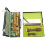 Dolmetsch J & M 121 recorder stamped Pul Bressan on all joints, 19.75" long overall, case; also a