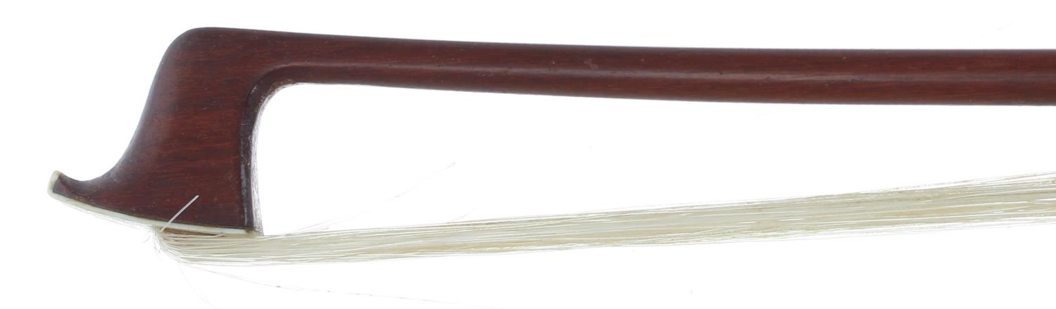 French Maillechort mounted violin bow stamped Vuillaume á Paris, the stick round, the ebony frog - Image 2 of 2