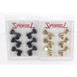 Two sets of Sperzel Professional three-a-side locking guitar tuners, one in gold, one in black