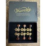 Set of Waverly guitar tuners, gold plated with snakewood buttons
