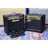 Marshall MG15FX guitar amplifier with MG Series foot controller; together with a Park G10R guitar