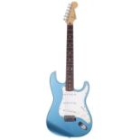 Fender Stratocaster electric guitar, made in Japan (1994-1995); Body: Lake Placid blue finish, a few