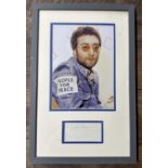 John Lennon - autographed display, mounted below a picture of John Lennon, framed