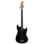 1978 Fender Musicmaster bass guitar, made in USA; Body: black finish, surface scratches to back, a