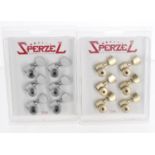 Two sets of Sperzel six-a-side locking guitar tuners, one in matt, one in gold