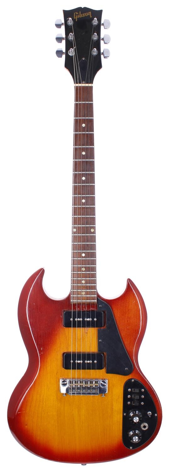 1973 Gibson SG III electric guitar, made in USA; Body: sunburst finish, lacquer checking, large