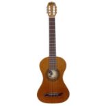 1990s Boaz Elykman acoustic nylon string travel guitar; Body: slimline waisted body in natural