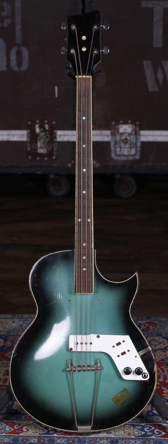 1960s Rosetti Bass 7 bass guitar, made in Holland; Body: green burst finish, lacquer checking, heavy