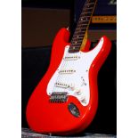 1962 Fender Stratocaster electric guitar, made in USA; Body: red refinished body, bridge pickup