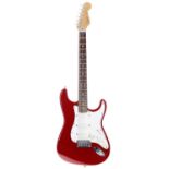 1989 Fender Stratocaster Plus electric guitar, made in USA; Body: red finish, minor dings and