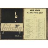 Original 1956 Gibson guitars price list; together with an original 1955 Gibson guitar parts price