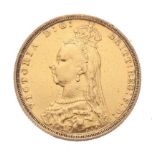 Victorian 1892 full sovereign coin, 8gm