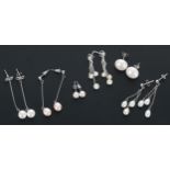 Six assorted pairs of silver pearl set earrings (6)