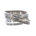 Modern 18ct white gold diamond set band ring, round brilliant-cuts, width 12-13mm, 9.3gm, ring