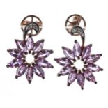 Pair 9ct rose gold Ceylon purple sapphire earrings, marquise-cut, 3.02ct approx in total, 4.4gm,