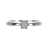 Modern 9ct white gold solitaire diamond ring, round brilliant-cut, 0.10ct approx, width 5mm, 2.
