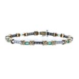 Attractive 14ct bicolour emerald and diamond bracelet, 16.5gm, width 6mm, 7" long