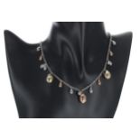 Modern 9ct bicolour fringe necklace with graduated pear shaped drops, 14.2gm, 16" long