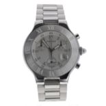 Cartier 21 Chronoscaph stainless steel wristwatch, reference no. 2424, serial no. 88382xxx, silvered