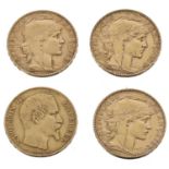 Four yellow metal 20 Francs coins, 25.69gm (4) (Ref. 244)