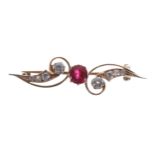 Attractive old-cut diamond and synthetic ruby brooch, 6.1gm, width 41mm