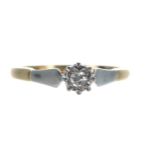 18ct bicolour solitaire diamond ring, round old-cut diamond, 0.07ct approx, width 5mm, 2.7gm, ring