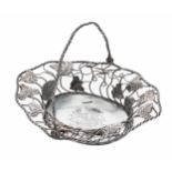 Early Victorian small swing handled silver sweet meat basket, decorated with foliage around a