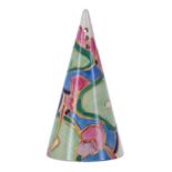 Clarice Cliff Fantasque Bizarre 'Blue Chintz' conical sugar sifter, 5.5" high