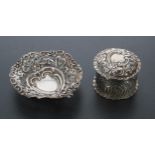 Victorian repoussé silver ring box, decorated with Rococo scroll and foliate bands, the hinged cover