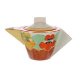 Clarice Cliff Bizarre 'Nasturtium' conical teapot and cover, 4.5" high