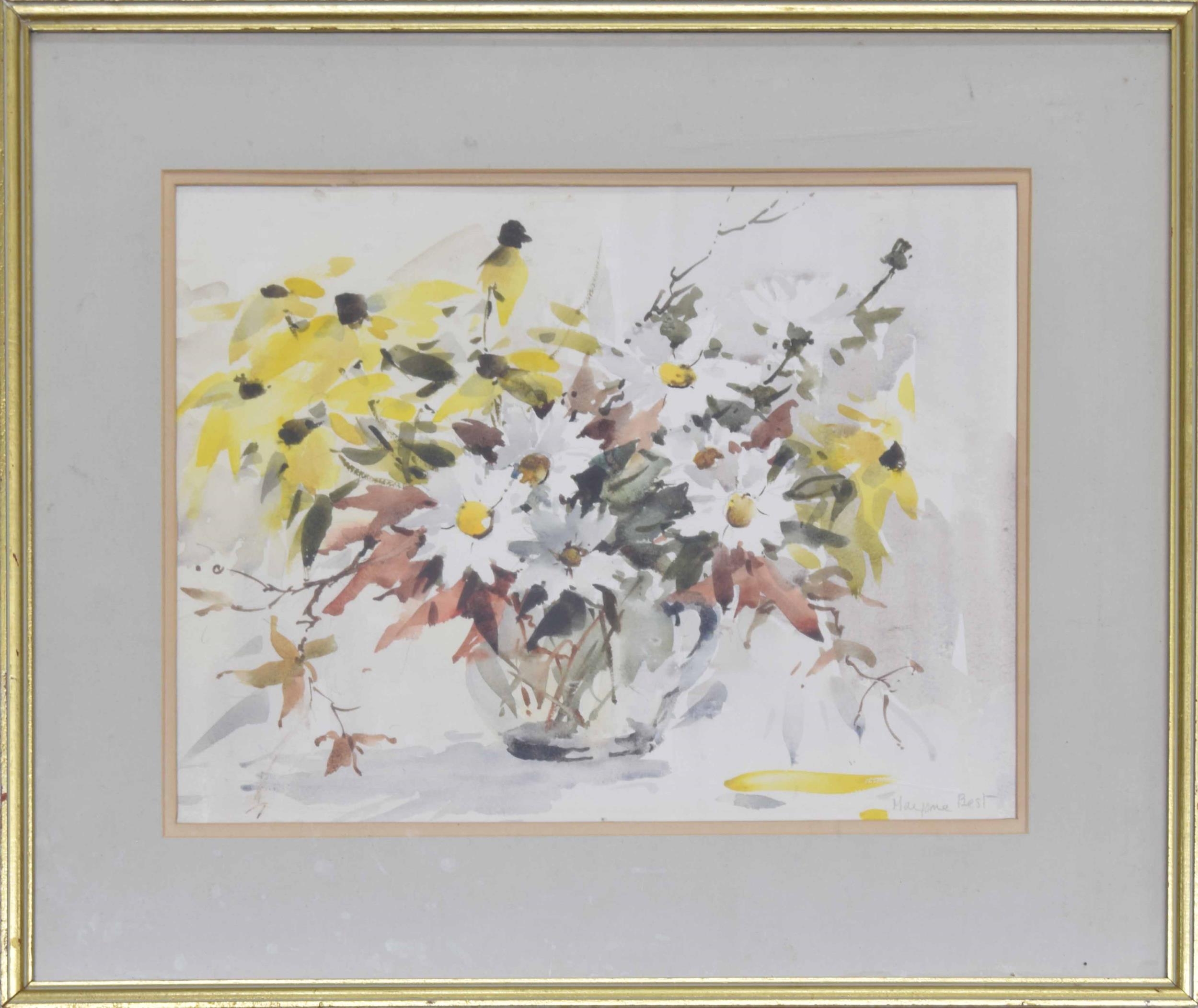 Marjorie Best (1903-1997) - A still life of flowers in a glass jug, signed, pencil and