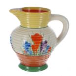 Clarice Cliff Bizarre 'Crocus' George jug, shape 564, 6.75" high