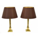 Pair of good quality heavy brass Corinthian column table lamps, 20.5" high including fitting, both