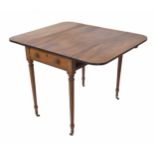 Victorian mahogany pembroke table, the drop flap top over a single frieze drawer, raised on turned