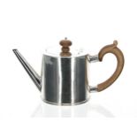 George II silver drum teapot, with a hardwood handle and finial, makers marks rubbed indistinct