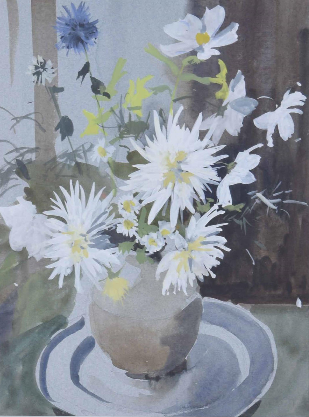 Kim Page (20th/21st century) - Still life of white lilies and other flowers in a glass vase beside a - Image 2 of 2