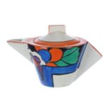 Clarice Cliff Bizarre 'Latona Dahlia' conical teapot and cover, 4.5" high