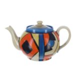Clarice Cliff Fantasque 'Diamonds' globe teapot and cover, bearing Lawley's gold retail stamp, 4"
