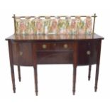 Georgian mahogany sideboard, with brass curtain rail over a breakfront top, over a cupboard door,