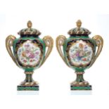 Pair of attractive 19th century porcelain Campagna vases and covers, painted with floral panels