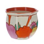 Clarice Cliff Fantasque Bizarre 'Fruitburst' octagonal fern pot, 3.5" high, 4" wide