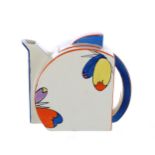 Clarice Cliff Bizarre 'Flora' Stamford teapot and cover, pattern 8874, 4.75" high (cover restored)