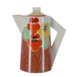 Clarice Cliff Bizarre 'Nasturtium' conical coffee pot and cover, shape no. 30, 7.5" high **