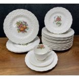 Selection of Spode S.2280 porcelain flowers and fruits plates; 3 x 10.5" diameter, 15 x 9"